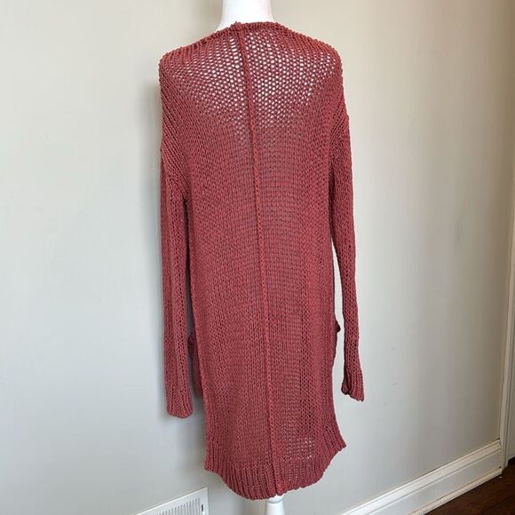 Free People Women's Open-Front Knit long Cardigan Sweater - Pink size large - Picture 3 of 6